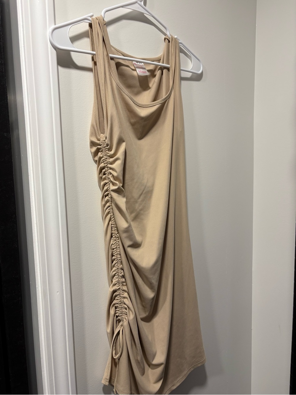 No Boundaries One-Shoulder Beige Ruched Side Dress